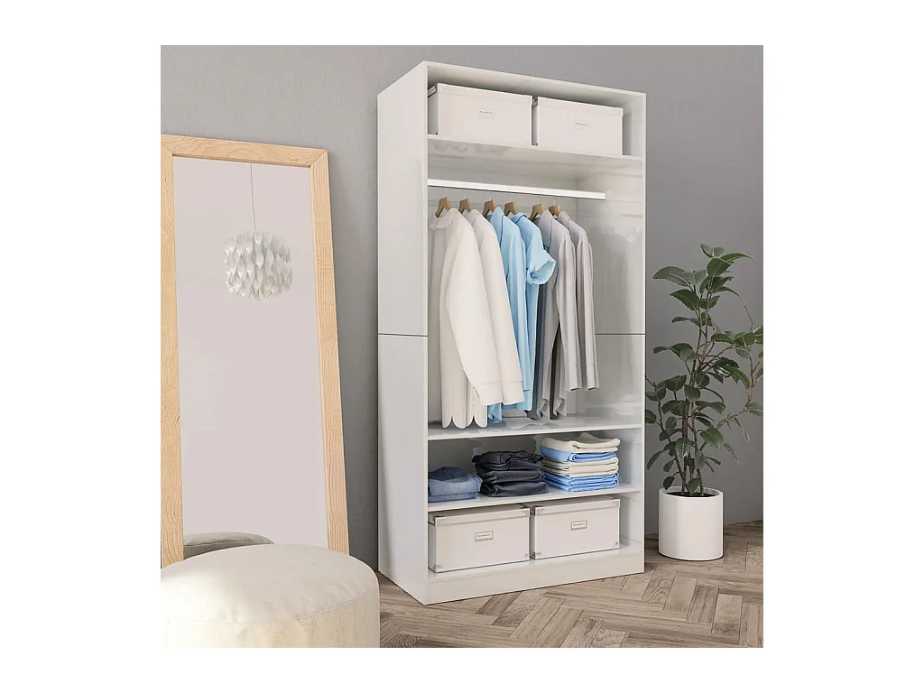 Armario Blanco Brillo 100x50x200 cm Madera Sintética