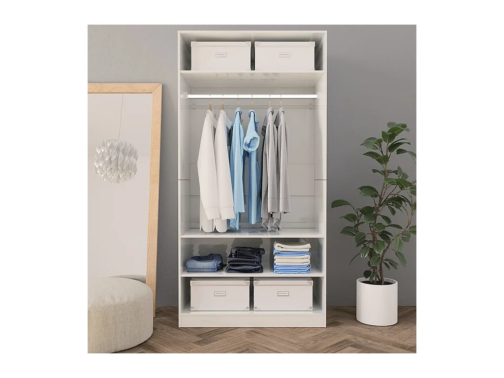 Armario Blanco Brillo 100x50x200 cm Madera Sintética