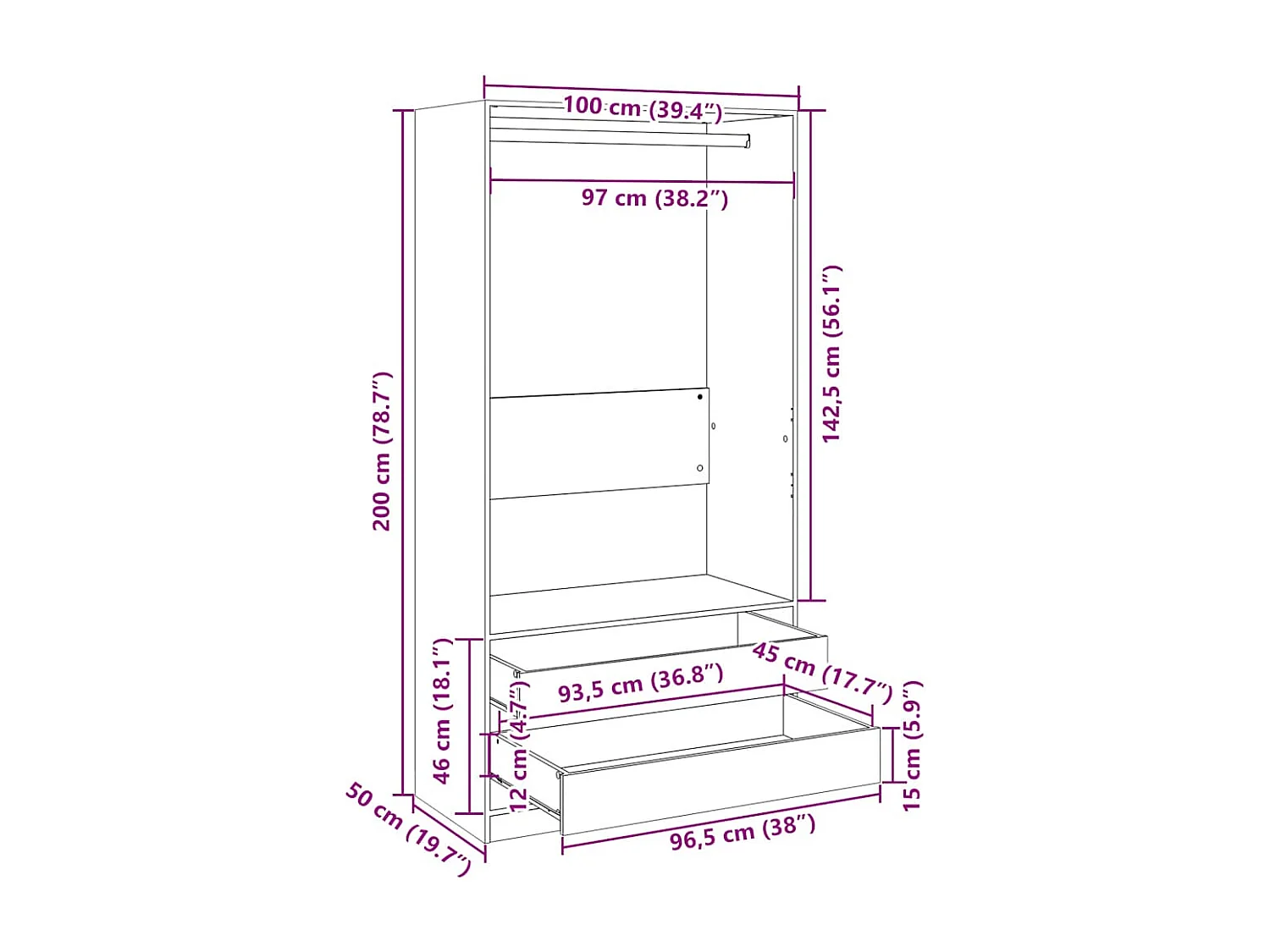 Armario gris hormigón 100x50x200 cm Madera de ingeniería