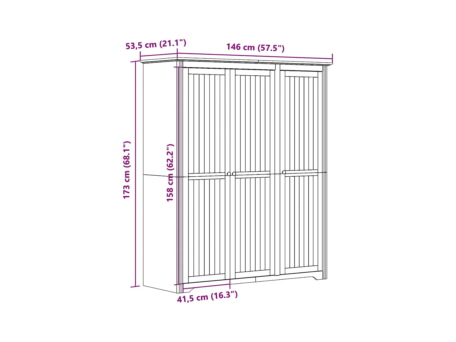 Armario BODO blanco 146x53,5x173 cm madera maciza de pino