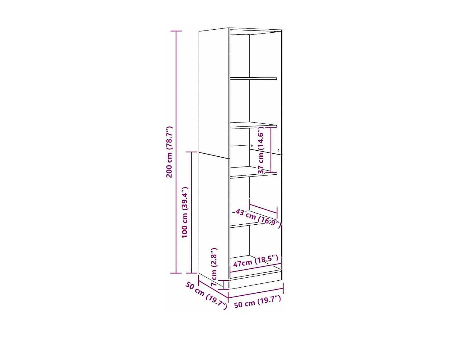 Handgemaakte eikenhouten kledingkast 50x50x200 cm van bewerkt hout