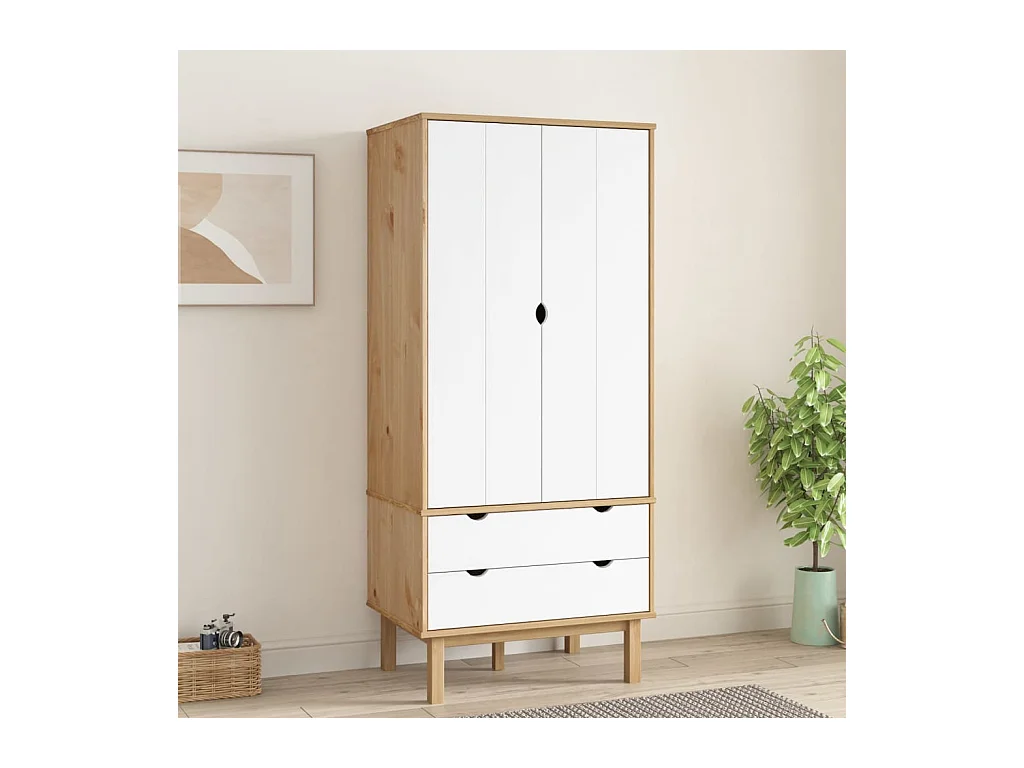 Armario OTTA Marrón y blanco 76,5x53x172 cm Madera maciza de pino