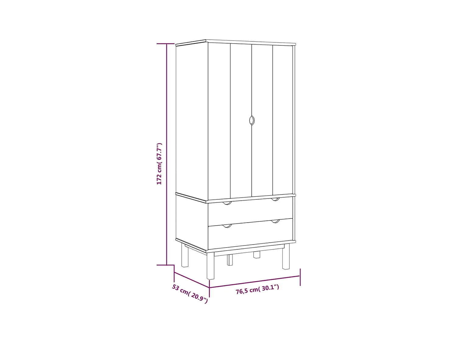 Armario OTTA Marrón y blanco 76,5x53x172 cm Madera maciza de pino