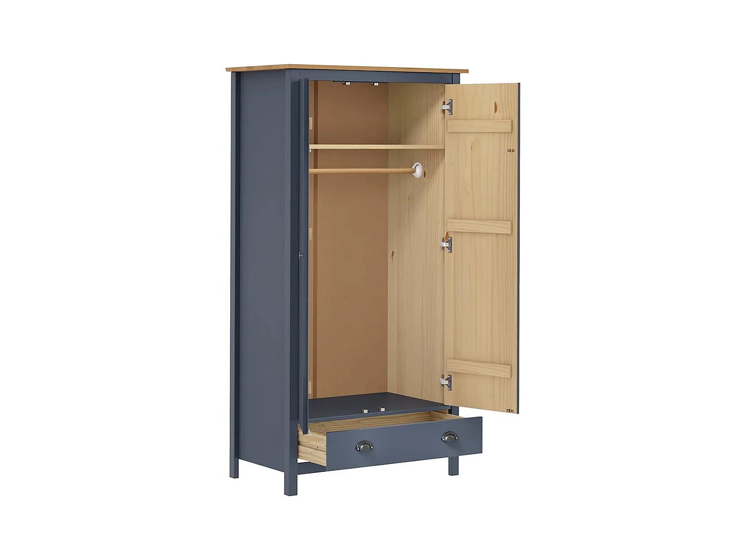 Hill 2-deurs kledingkast grijs 89x50x170cm massief grenenhout