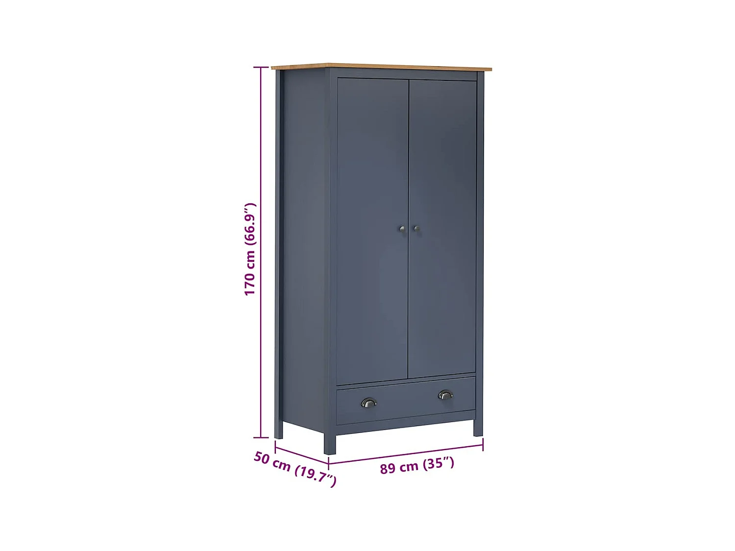 Hill 2-deurs kledingkast grijs 89x50x170cm massief grenenhout