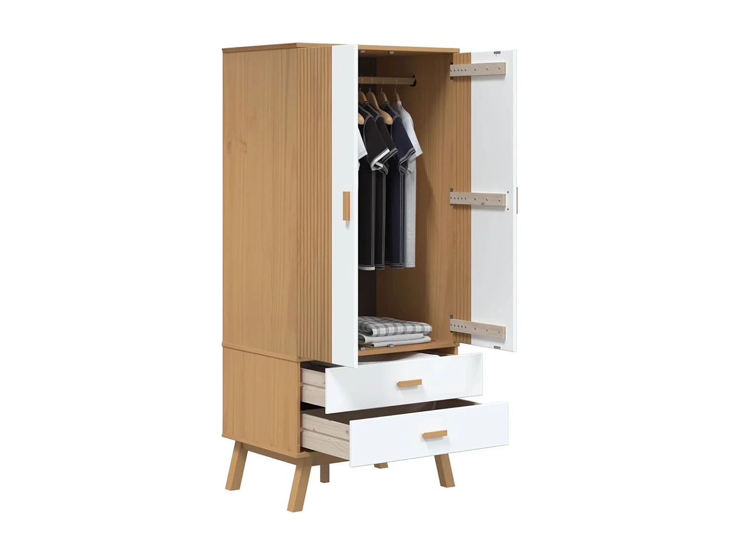 Armario OLDEN blanco y marrón 76,5x53x172 cm madera maciza de pino