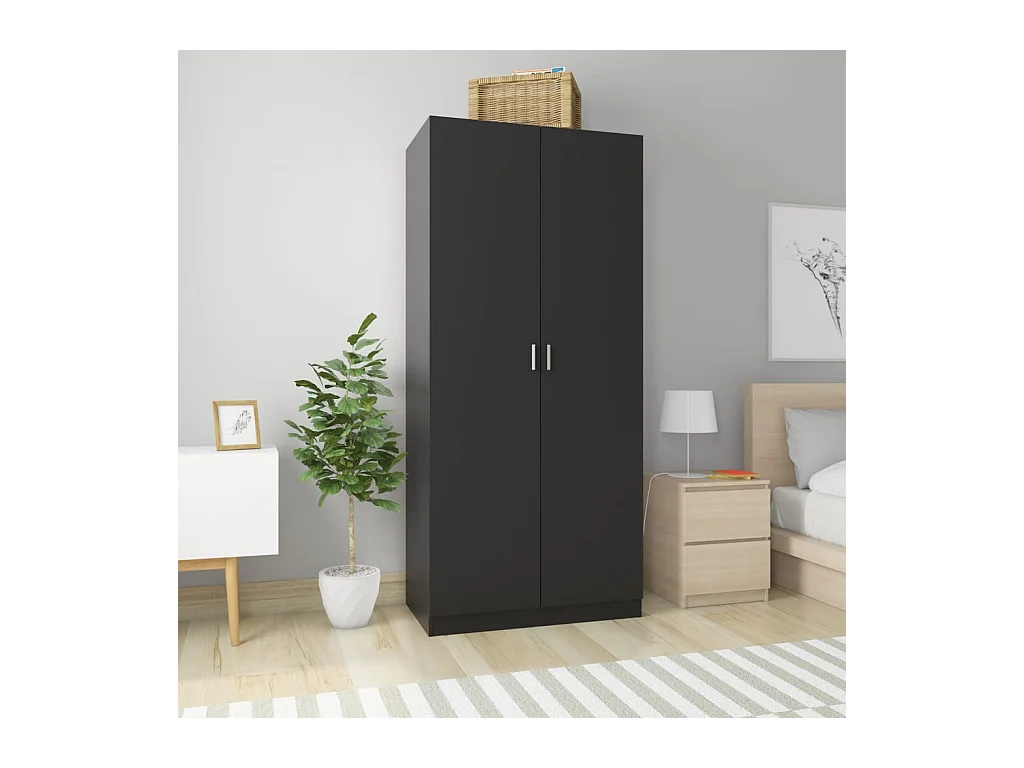 Zwarte kledingkast 90x52x200 cm Technisch hout