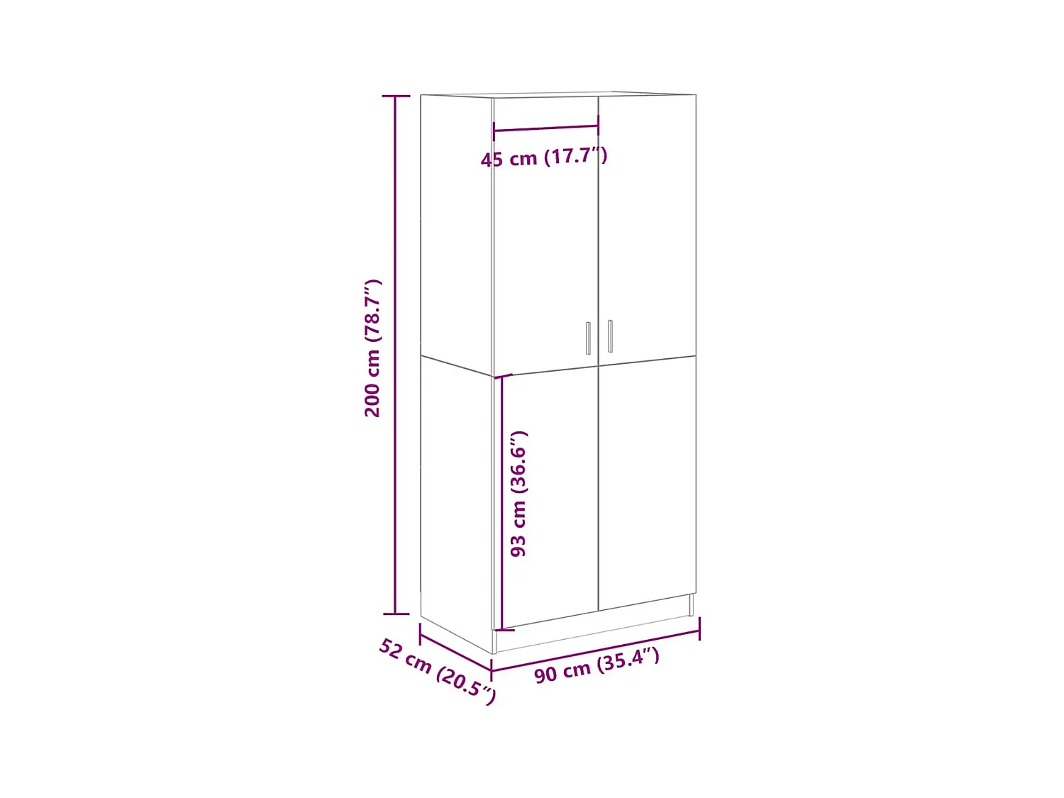 Armoire en chêne artisanal 90 x 52 x 200 cm bois d'ingénierie