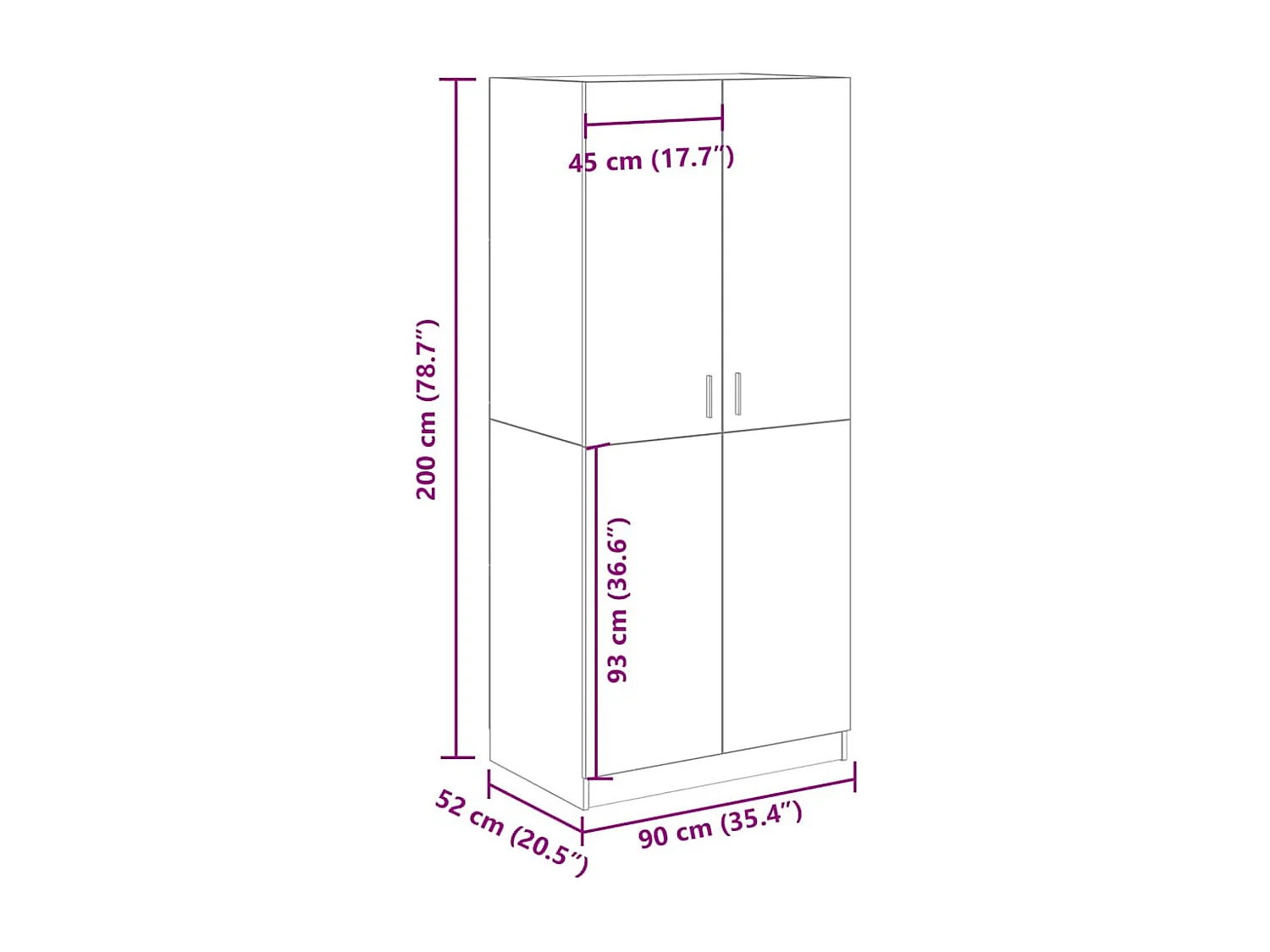 Armoire en chêne artisanal 90 x 52 x 200 cm bois d'ingénierie