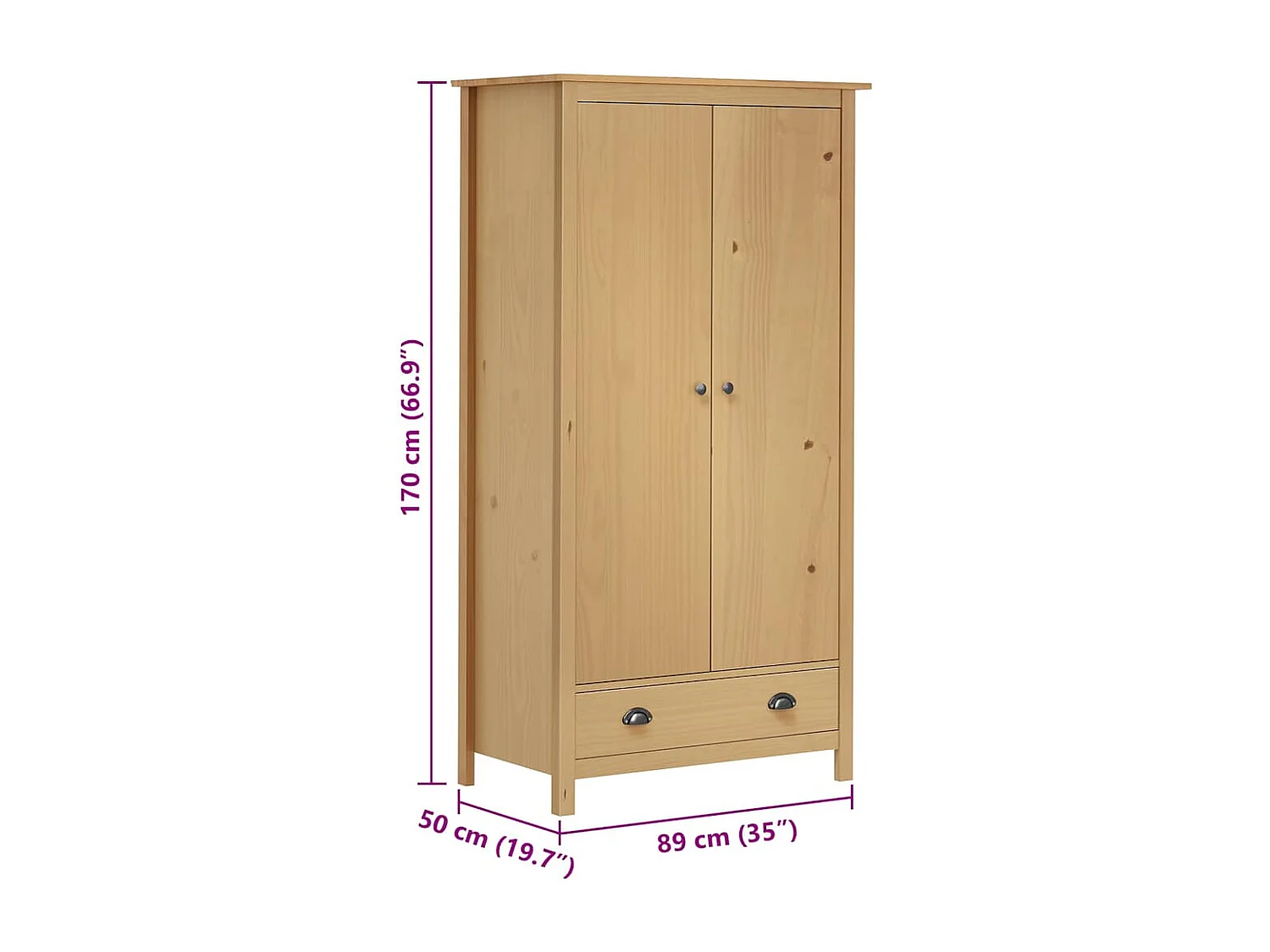 Hill 2-deurs kledingkast 89x50x170 cm Massief grenenhout