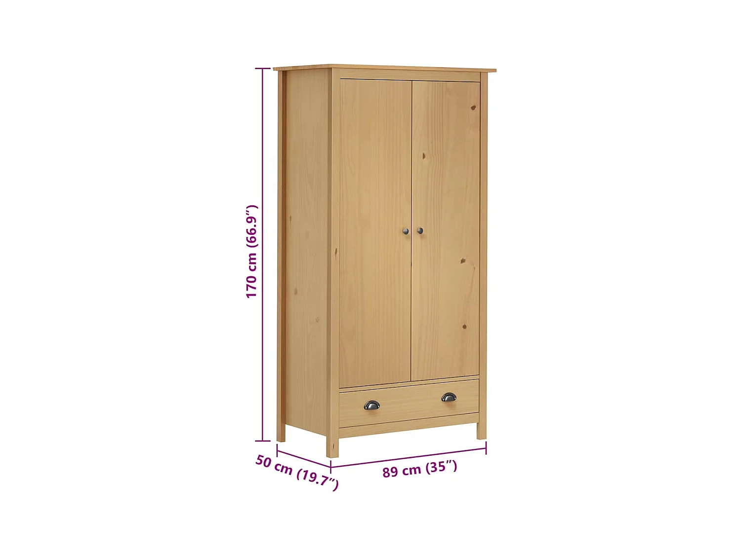 Armario Hill 2 puertas 89x50x170 cm Madera maciza de pino