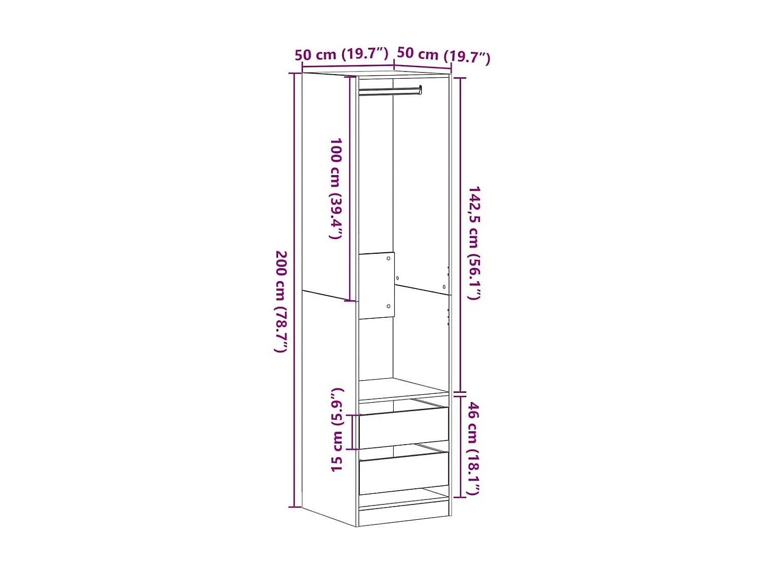 Armoire Chêne noir 50 x 50 x 200 cm Bois d'ingénierie