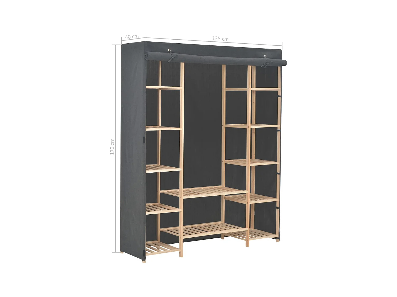 Grijze kledingkast 135 x 40 x 170 cm Stof