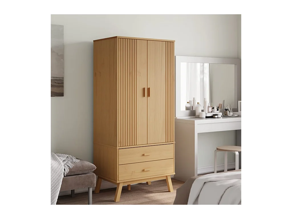 OLDEN bruine kledingkast 76,5x53x172 cm massief grenenhout