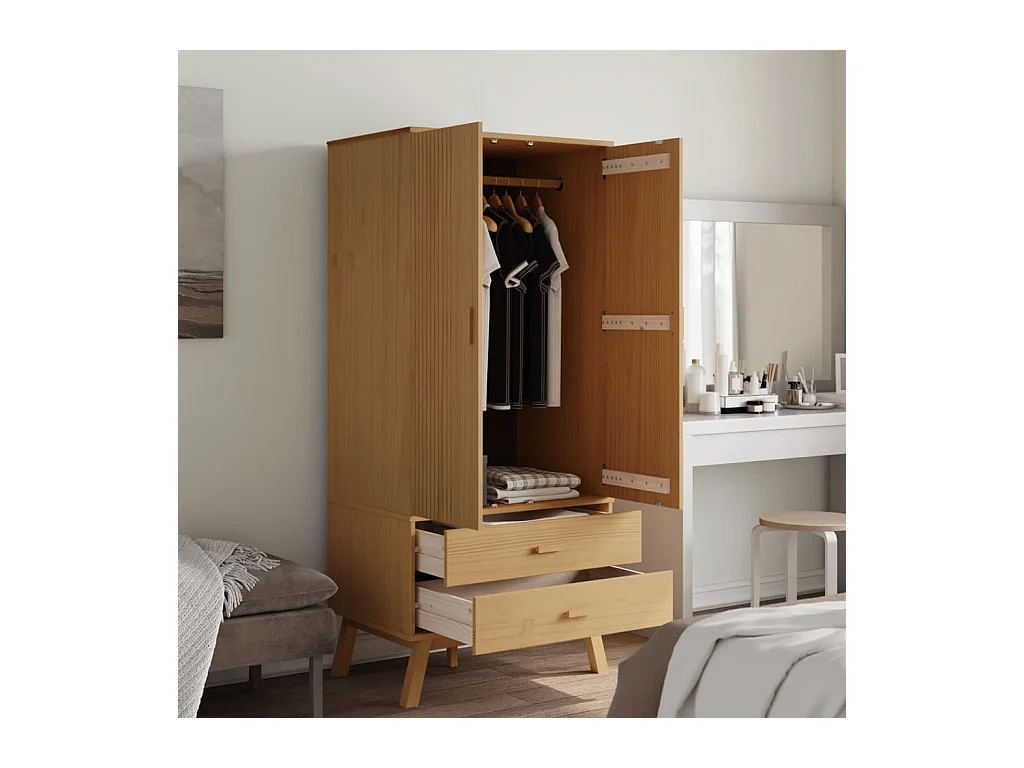 OLDEN bruine kledingkast 76,5x53x172 cm massief grenenhout