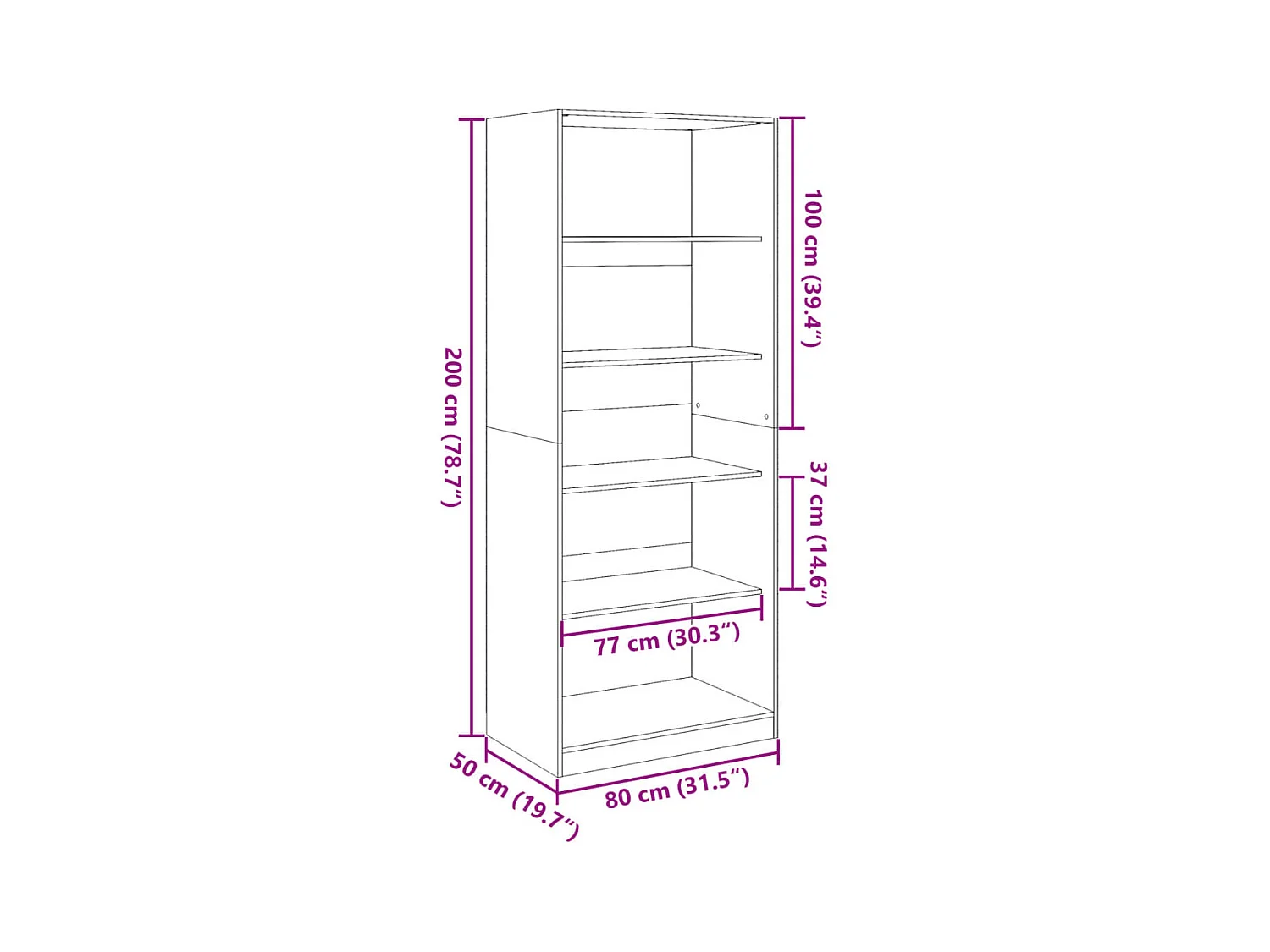 Betongrijze kledingkast 80x50x200 cm bewerkt hout