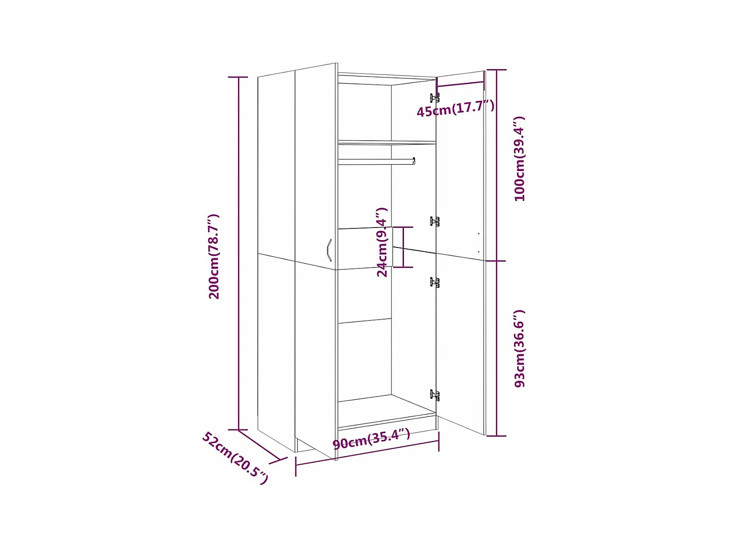Garde-robe Chêne fumé 90x52x200 cm Bois d'ingénierie
