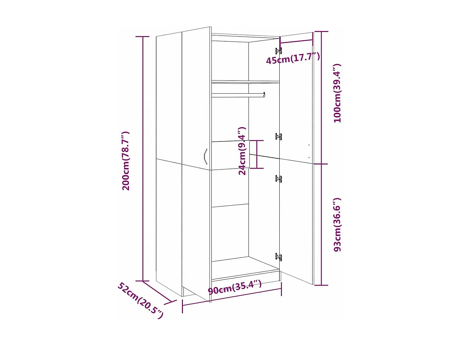 Garde-robe Chêne fumé 90x52x200 cm Bois d'ingénierie
