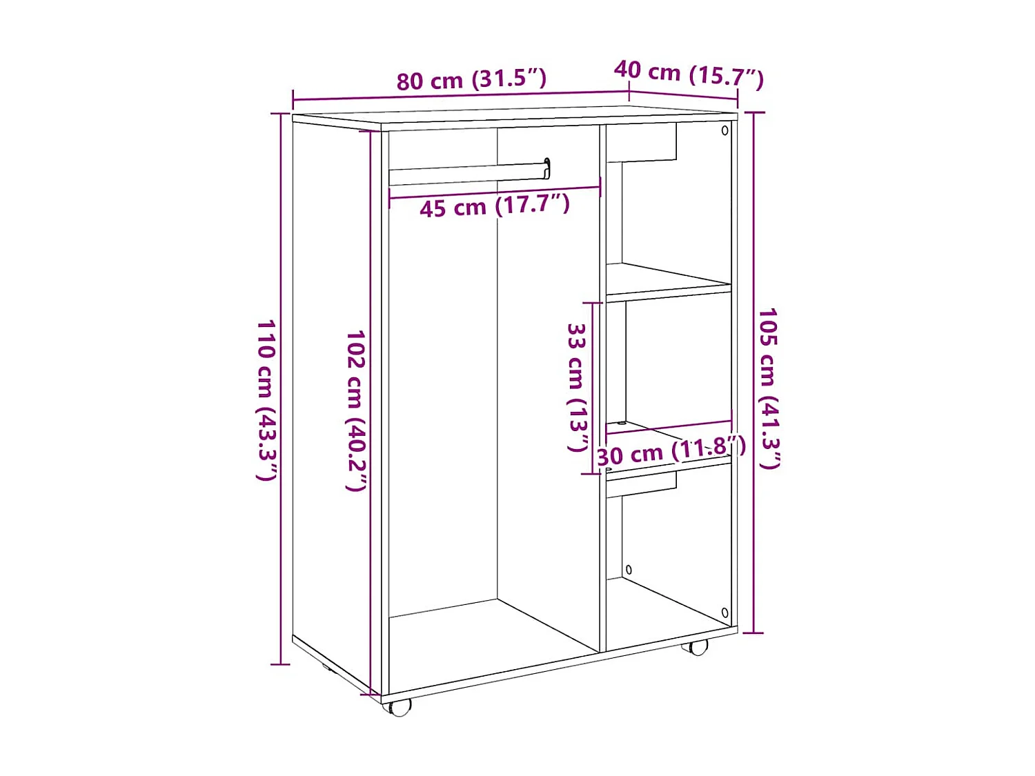 Garde-robe chêne artisanal 80x40x110 cm bois d'ingénierie
