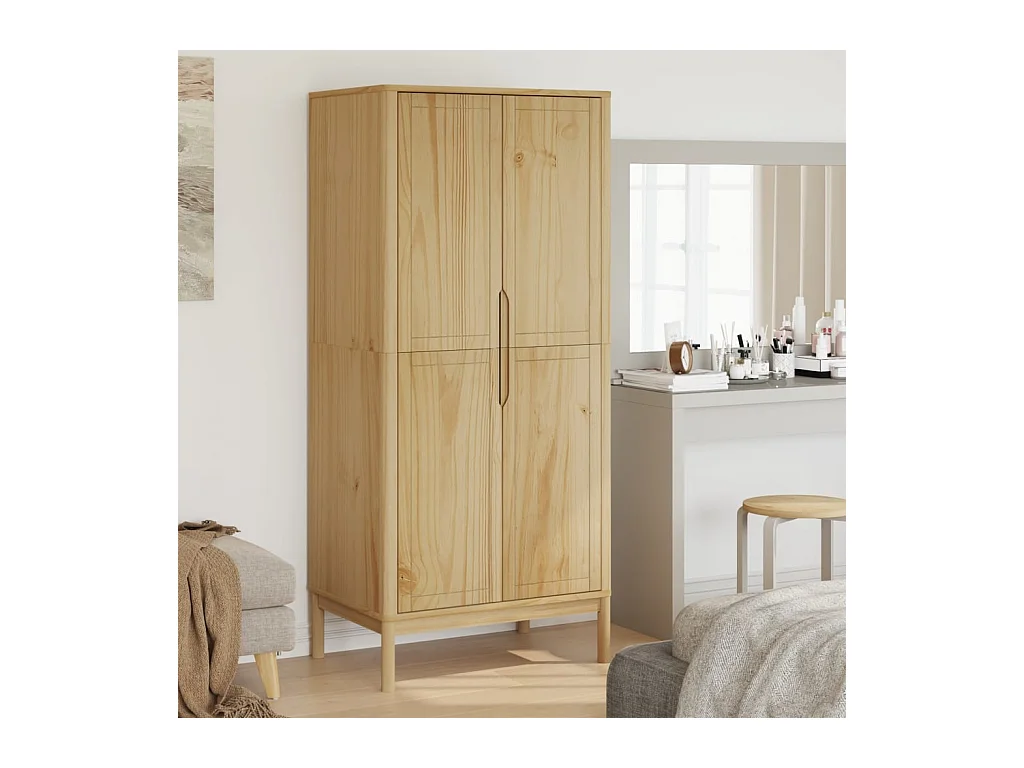 Armadio FLORO in legno massello di pino cerato marrone 77x53x171 cm