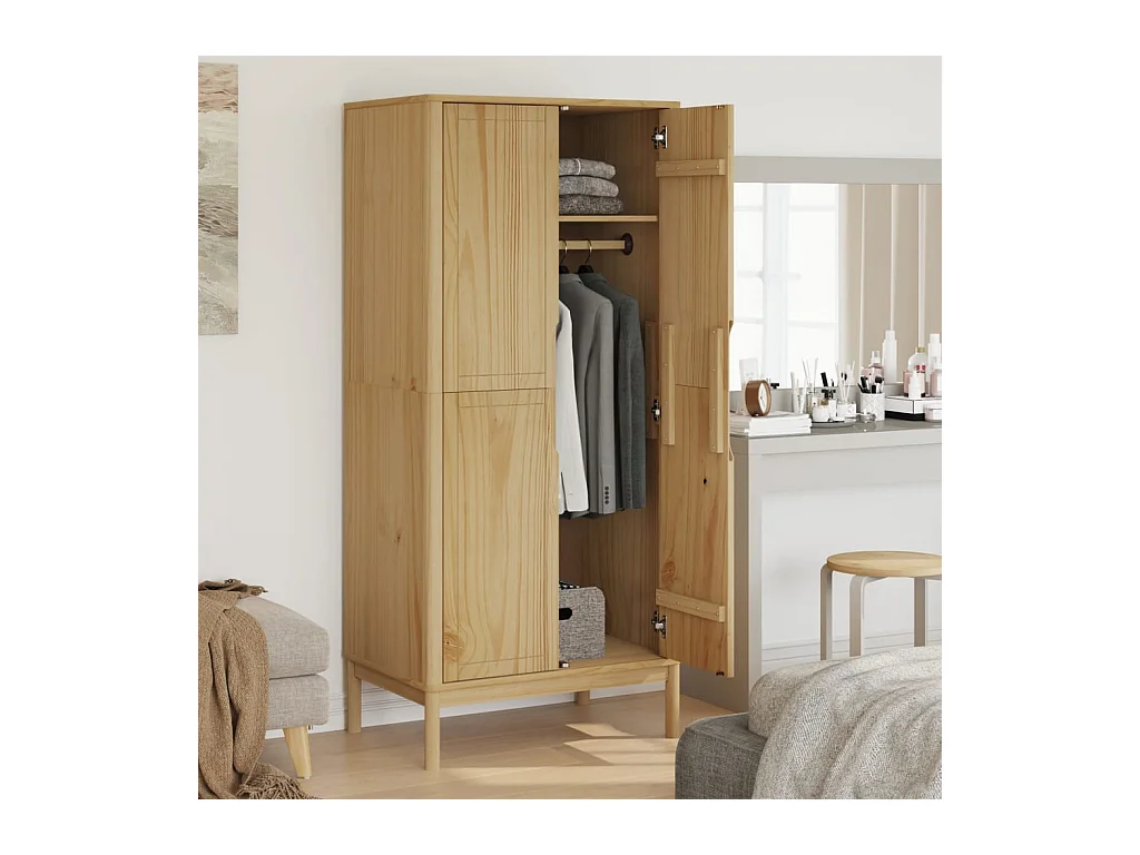 Armadio FLORO in legno massello di pino cerato marrone 77x53x171 cm