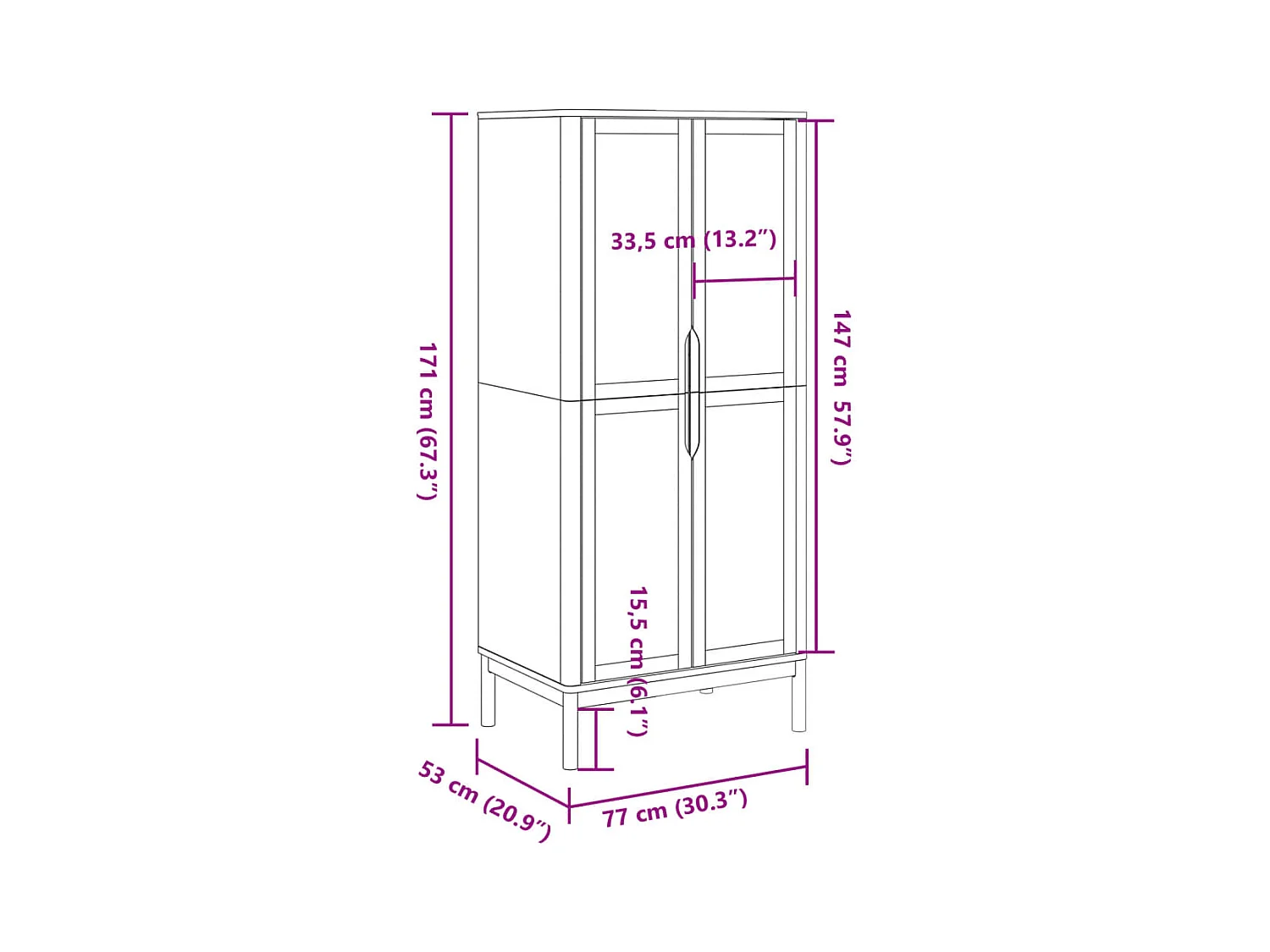 Armadio FLORO in legno massello di pino cerato marrone 77x53x171 cm