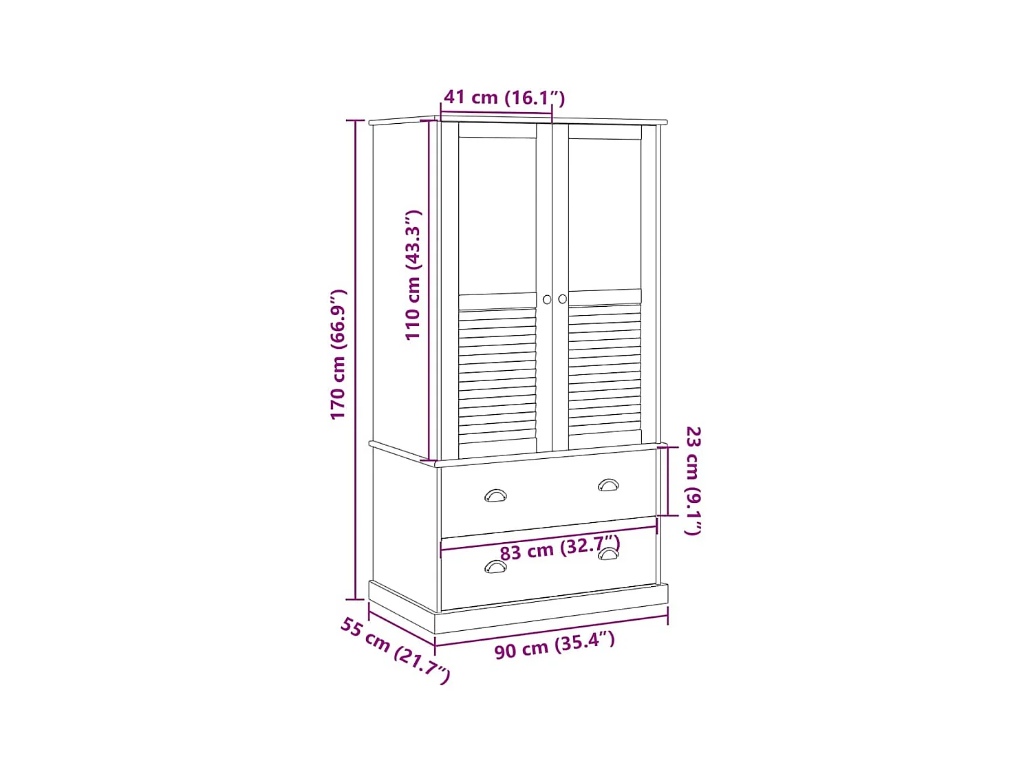 Armadio VIGO 90x55x170 cm in legno massello di pino