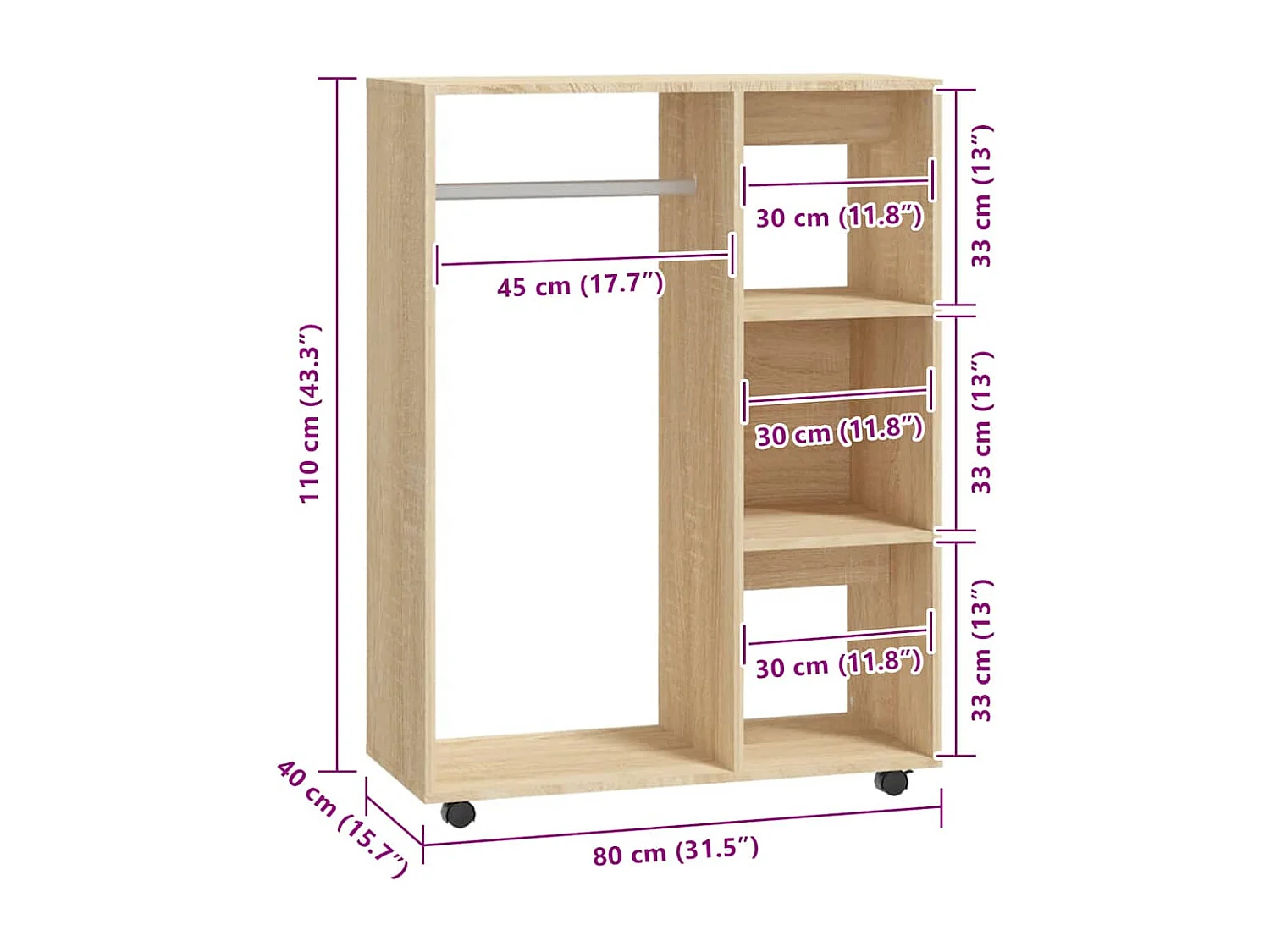 Sonoma Eiken Kledingkast 80x40x110 cm Engineered Wood