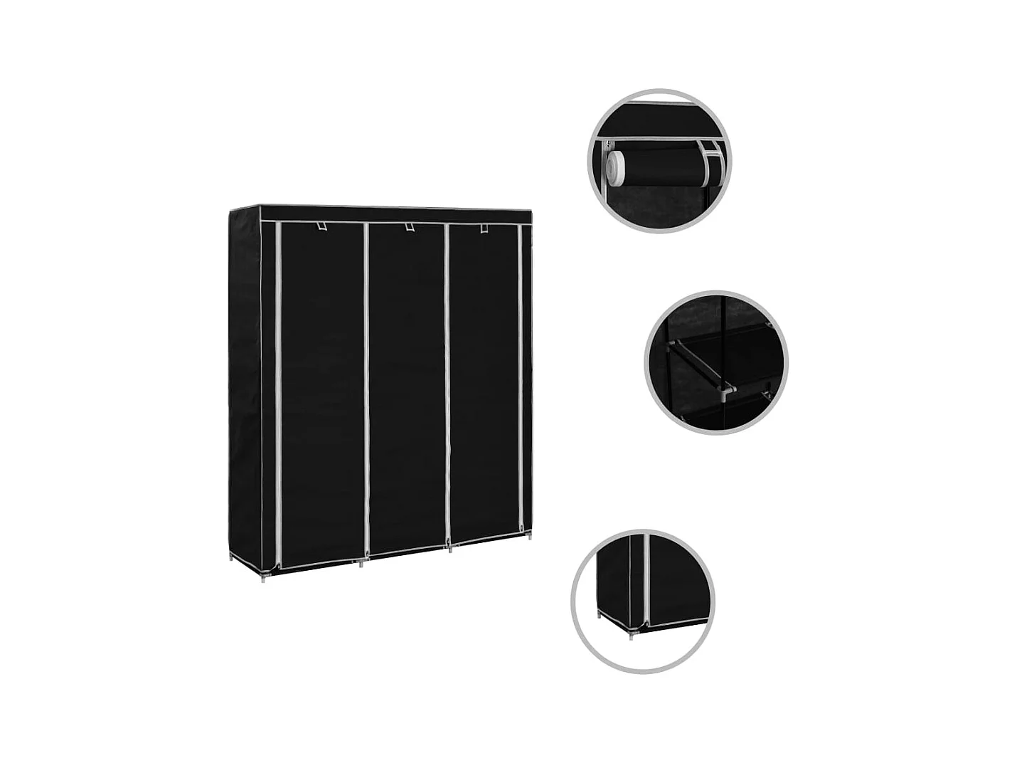 Kledingkast met vakken en stangen Zwart 150x45x175 cm Stof