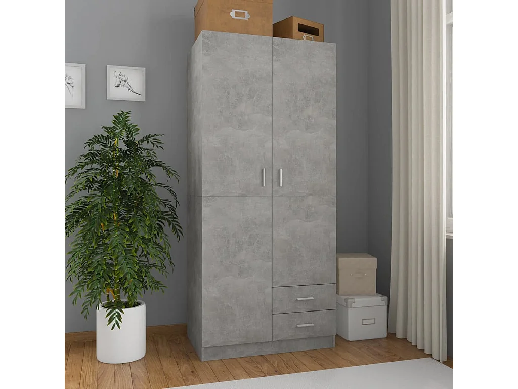 Betongrijze kledingkast 80x52x180 cm spaanplaat