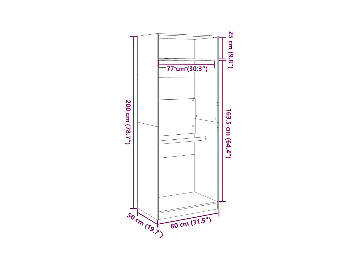 Armario roble marrón 80x50x200 cm madera de ingeniería
