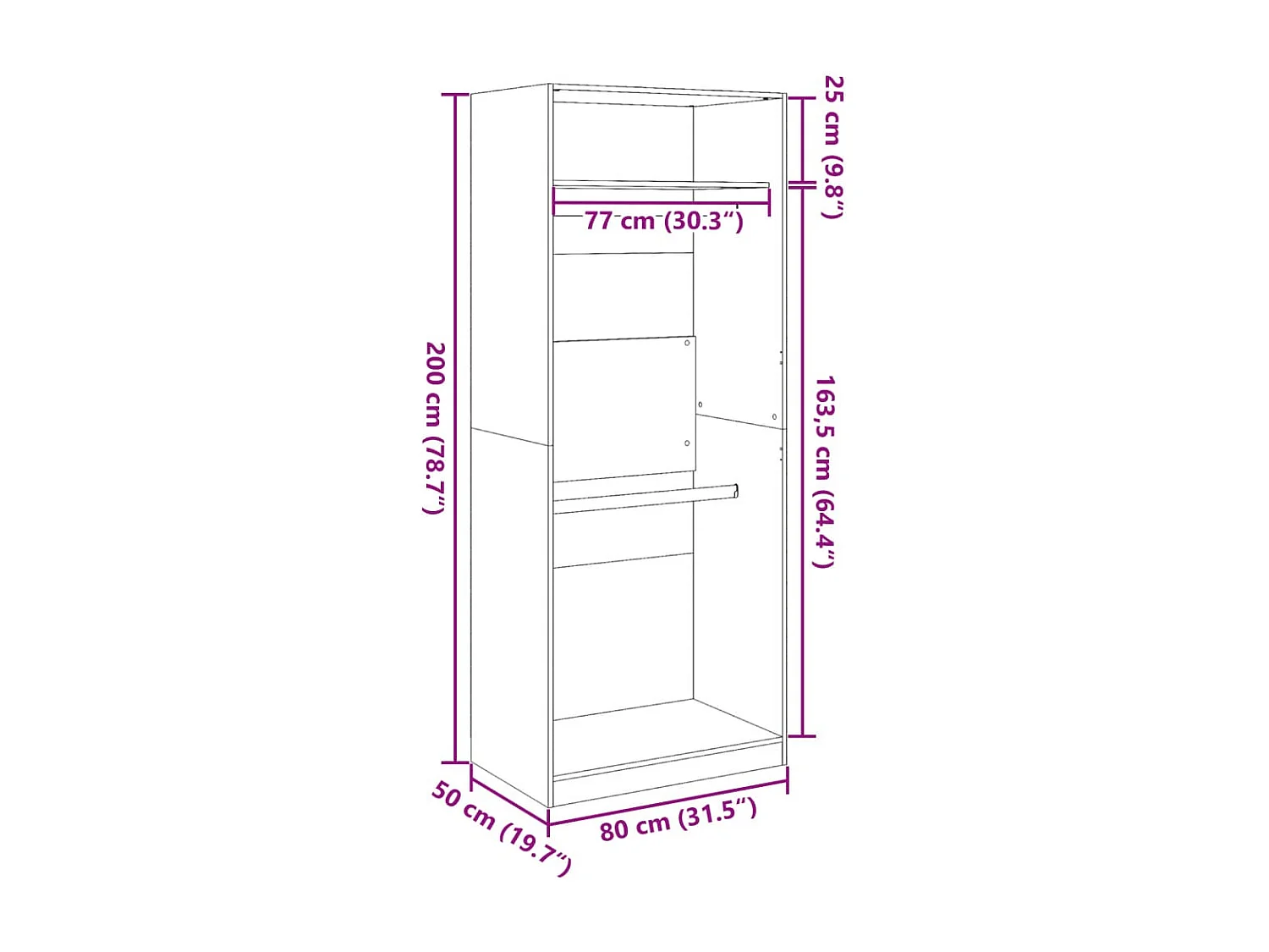 Armario roble marrón 80x50x200 cm madera de ingeniería