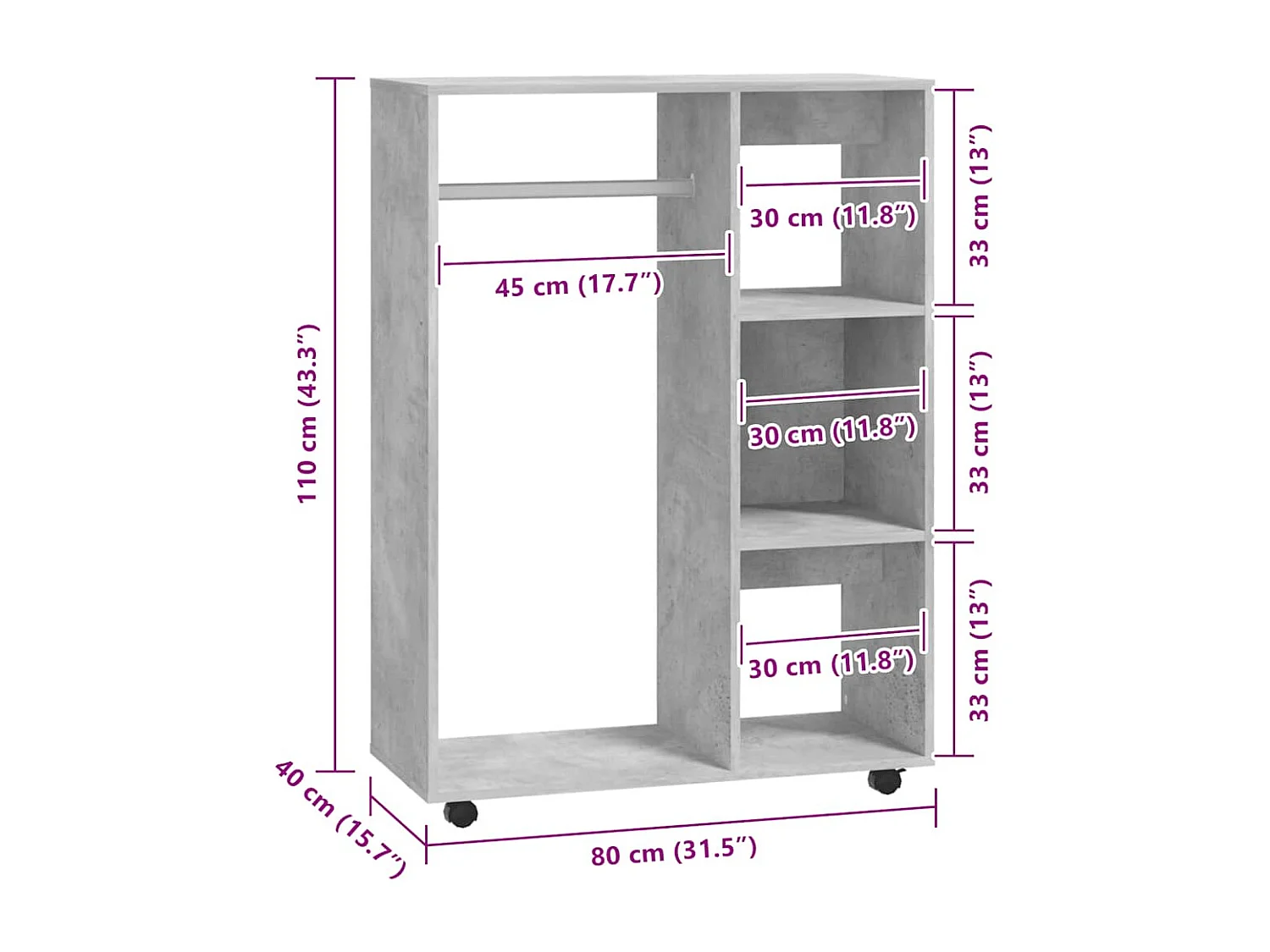 Armario gris hormigón 80x40x110 cm Madera de ingeniería
