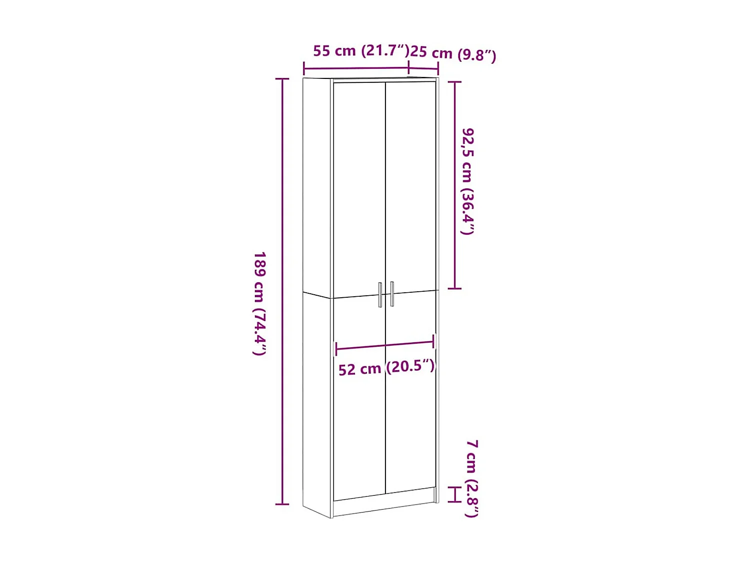 Sonoma Eiken Kast 55 x 25 x 189 cm Bewerkt Hout