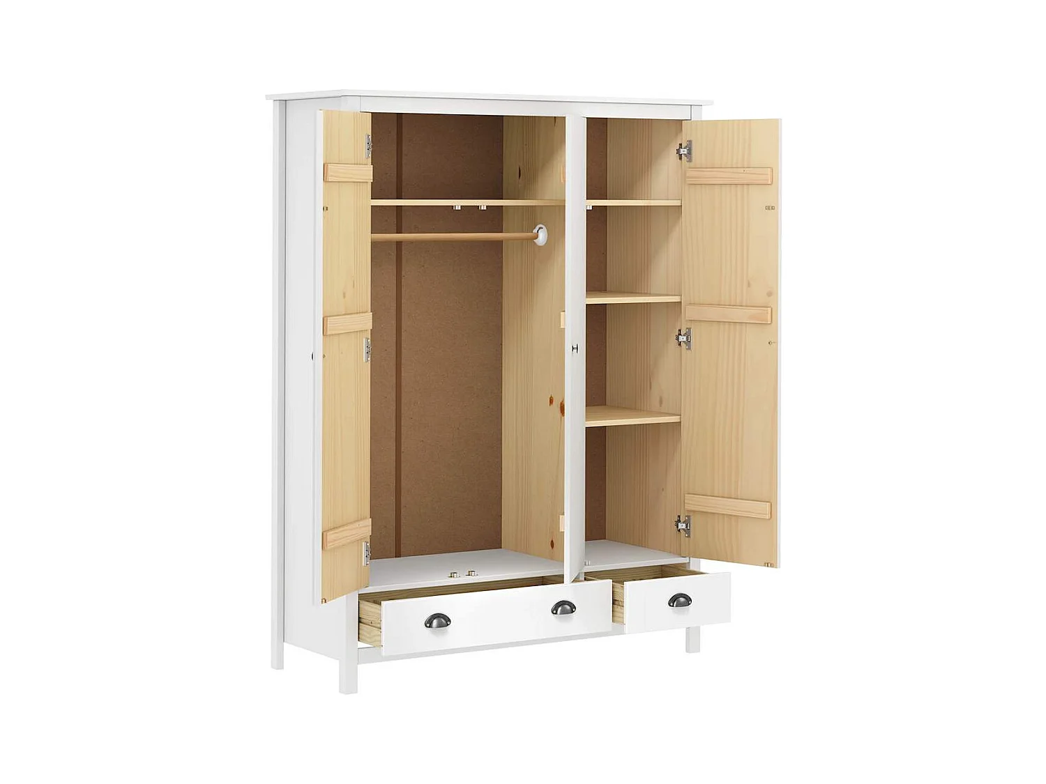 Garde-robe à 3 portes Hill Blanc 127x50x170 cm Bois pin solide