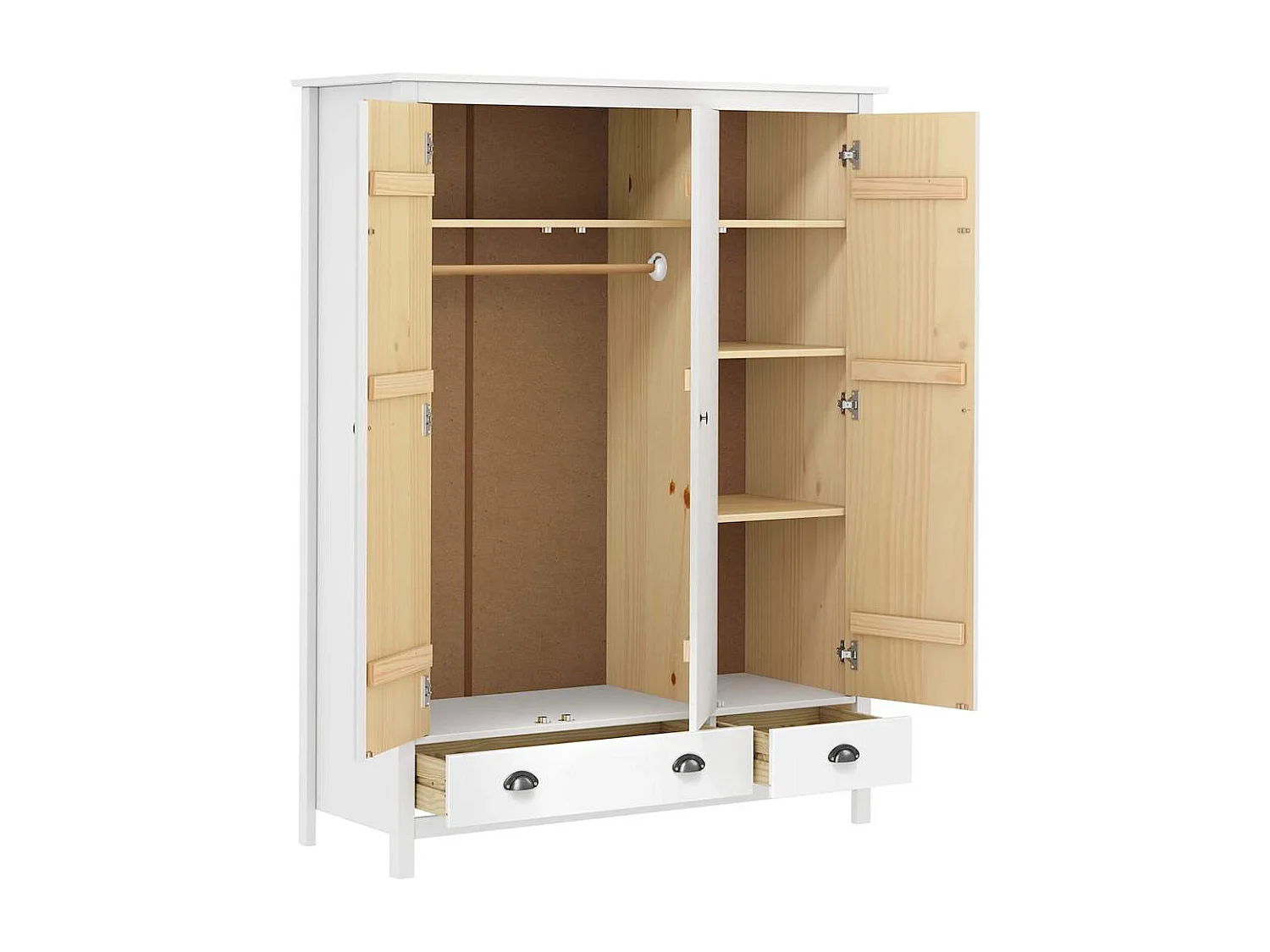 Garde-robe à 3 portes Hill Blanc 127x50x170 cm Bois pin solide