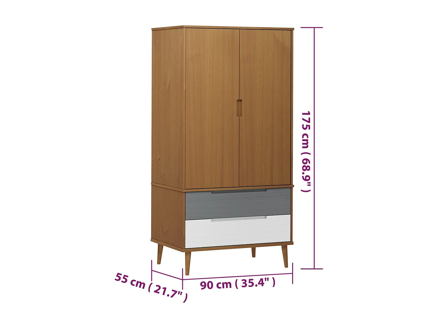 Armadio MOLDE Marrone 90x55x175 cm Legno massello di pino