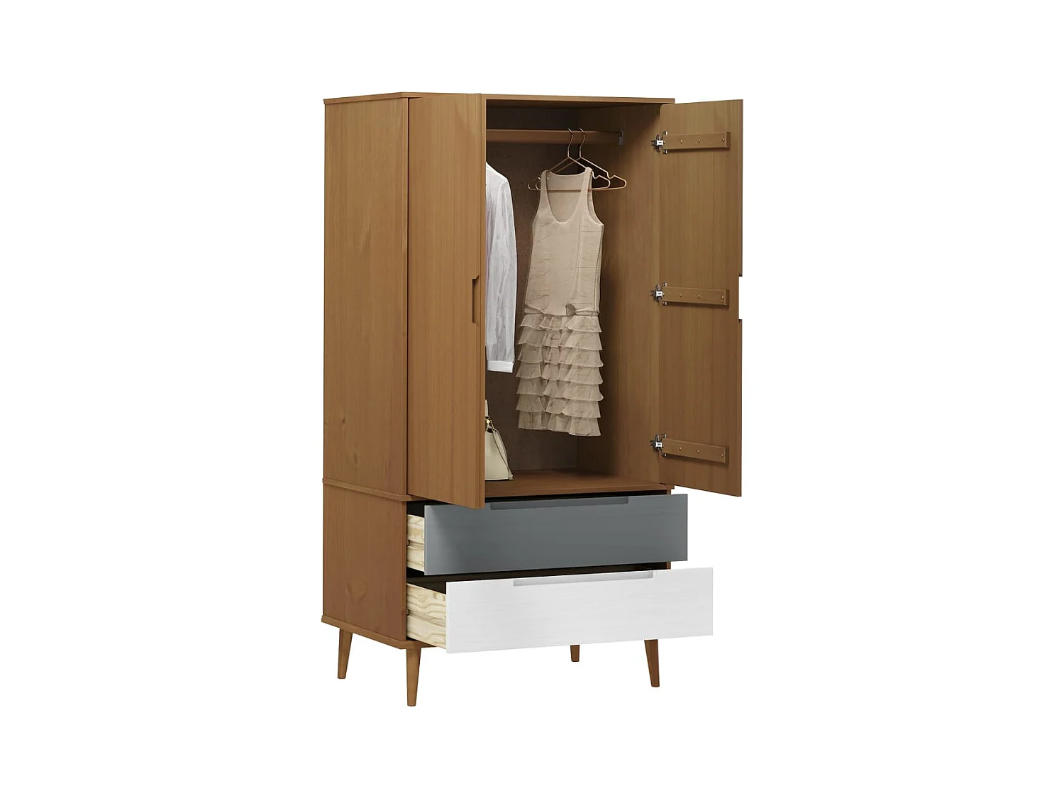 Kledingkast MOLDE Bruin 90x55x175 cm Massief grenenhout