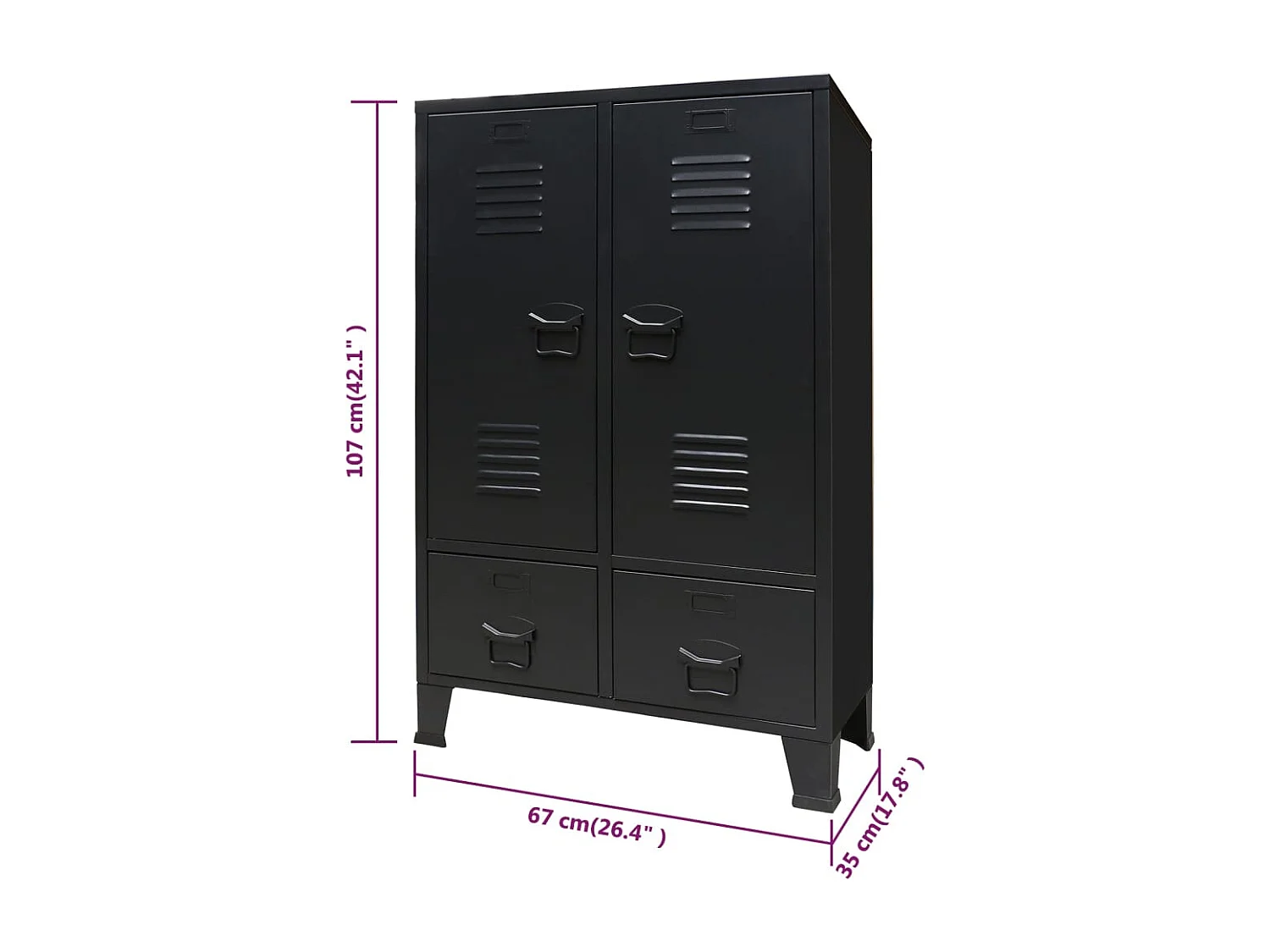 Armadio in metallo stile industriale 67x35x107 cm nero