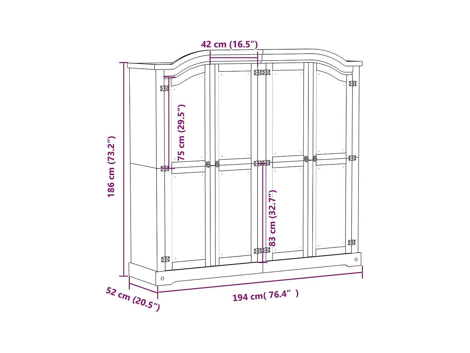 Corona kledingkast 194x52x186 cm massief grenenhout