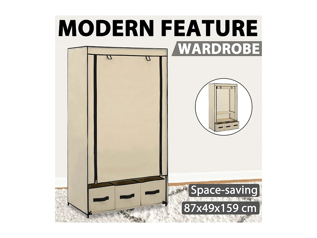Crèmekleurige kledingkast 87 x 49 x 159 cm stof
