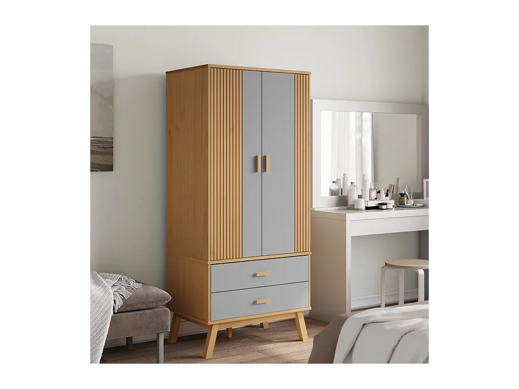 OLDEN Kleiderschrank grau und braun 76,5x53x172 cm massives Kiefernholz