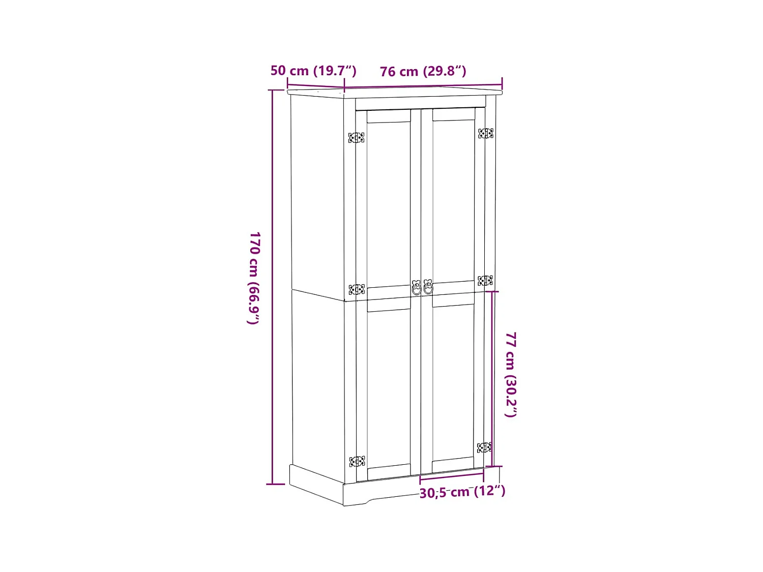 Armadio Corona 76x50x170 cm in legno massello di pino