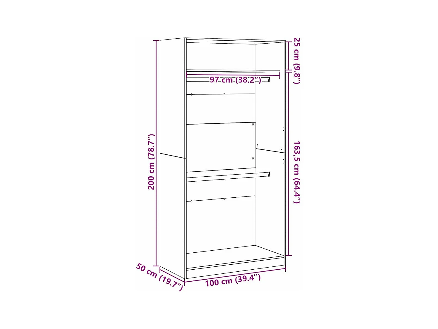 Armoire Chêne noir 100 x 50 x 200 cm Bois d'ingénierie
