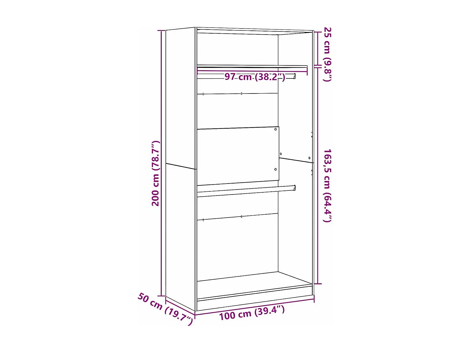 Armoire Chêne noir 100 x 50 x 200 cm Bois d'ingénierie