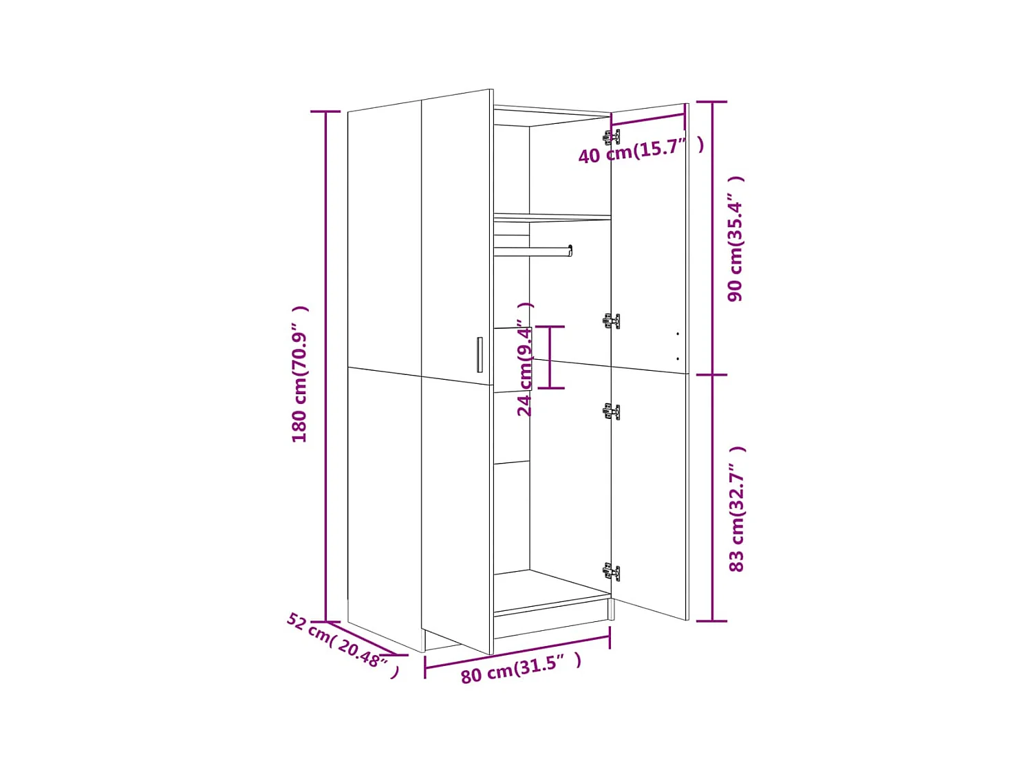 Sonoma Eiken Kledingkast 80x52x180 cm Engineered Wood