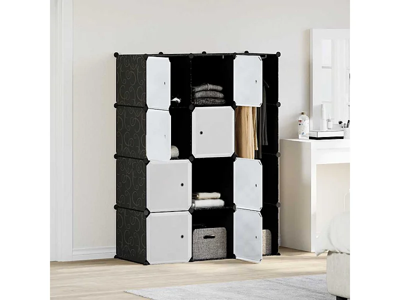 Modulaire kast 9 vakken zwart-wit 109x36,5x143 cm