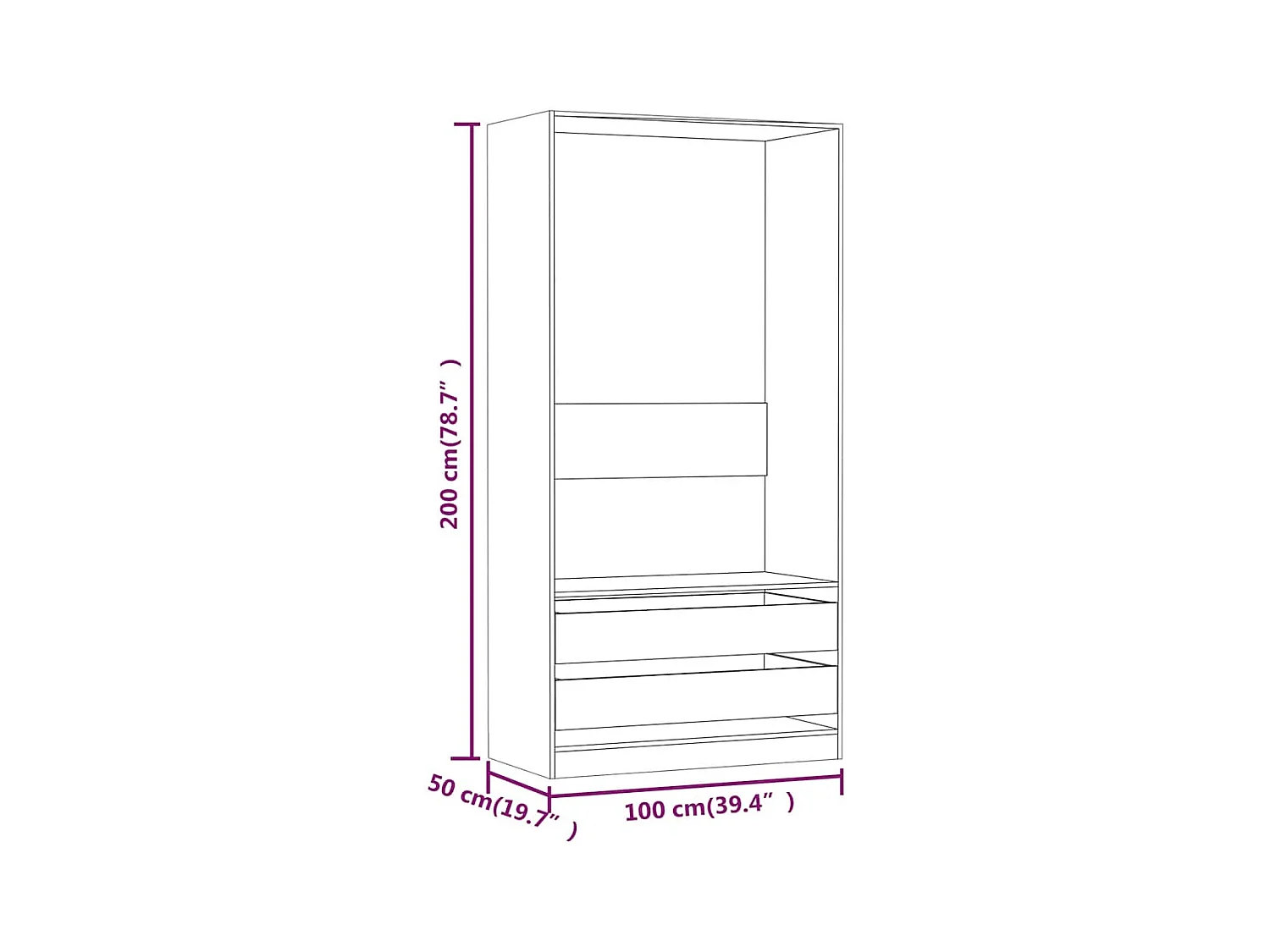 Armadio in rovere affumicato 100x50x200 cm in legno ingegnerizzato