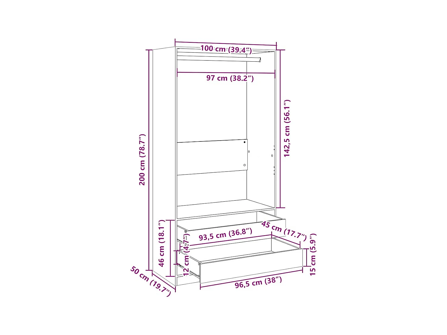 Gerookte Eiken Kledingkast 100x50x200 cm Engineered Wood