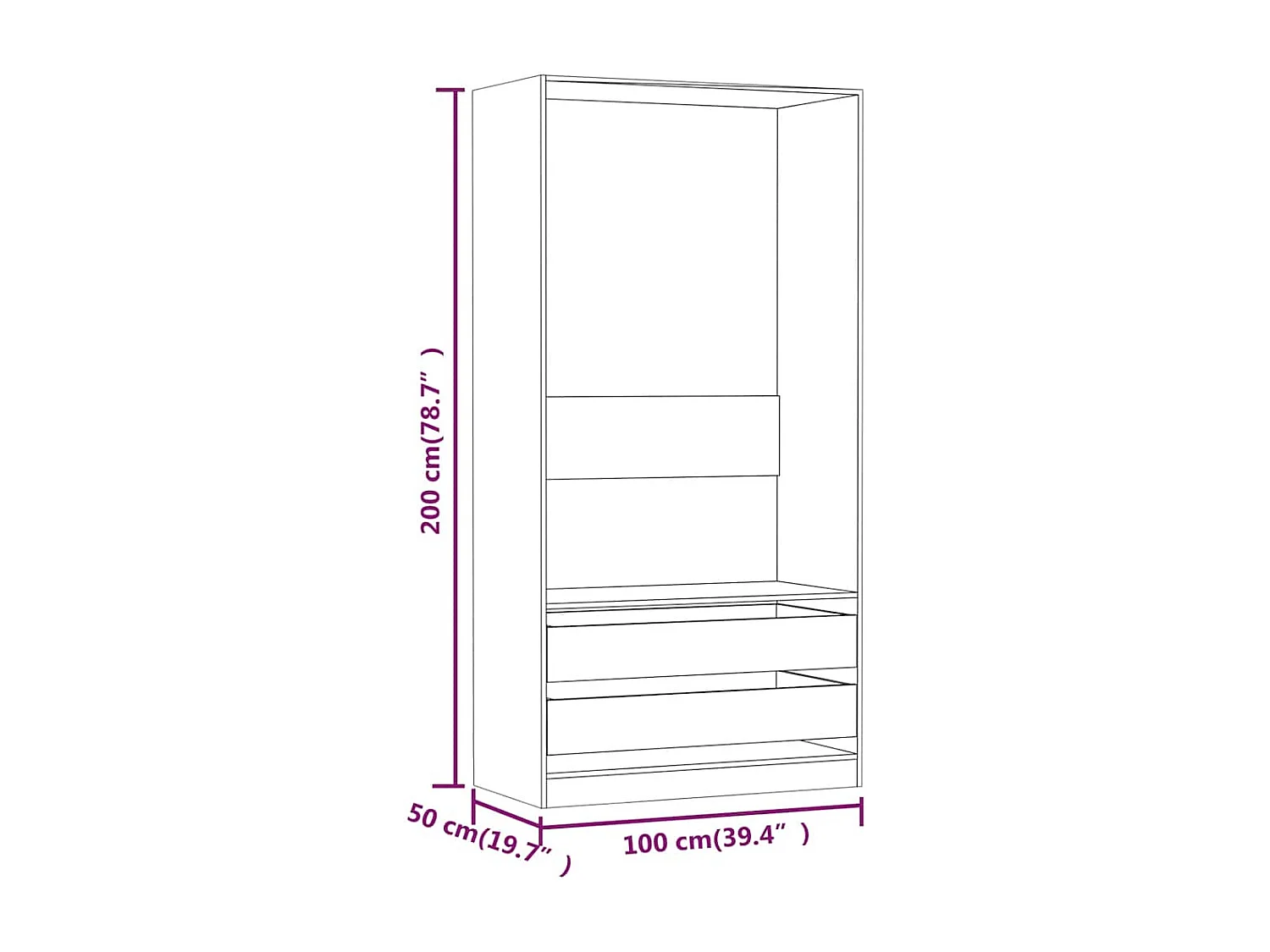 Armadio in rovere affumicato 100x50x200 cm in legno ingegnerizzato